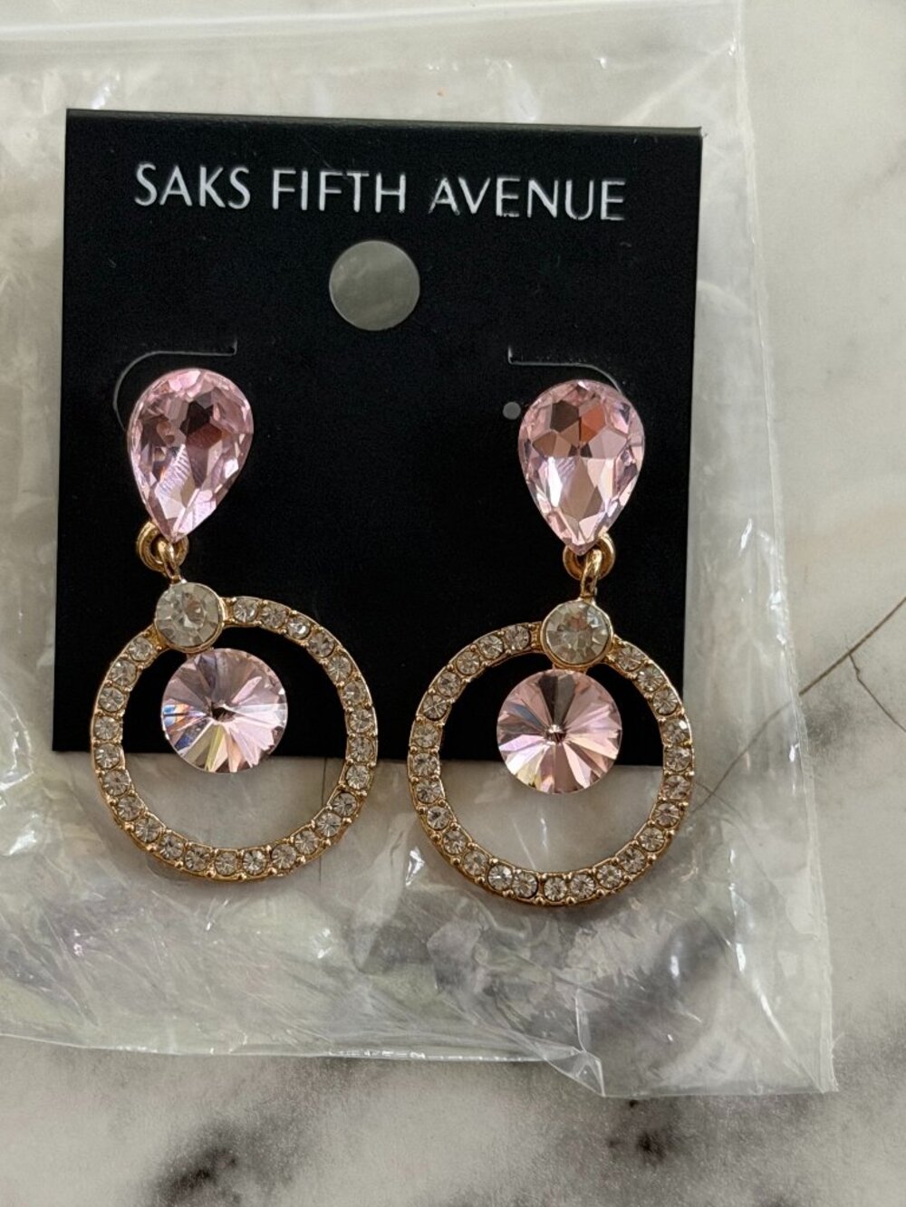 Saks Fifth Avenue Pink Crystal Drop Earrings NWT